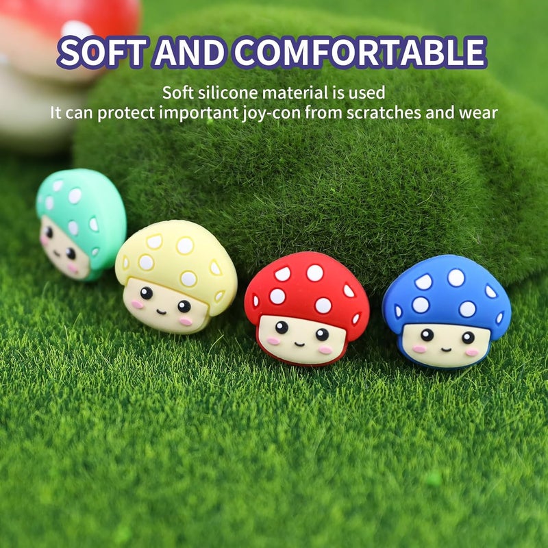 FlyingMage Switch Joycon Thumb Grips Caps, 4 PCS Cute Kawaii 3D Silicone Analog Thumbstick Button Cover Compatible with Nintendo Switch Lite/OLED Joystick Caps (Multicolor Mushroom) - Image 3